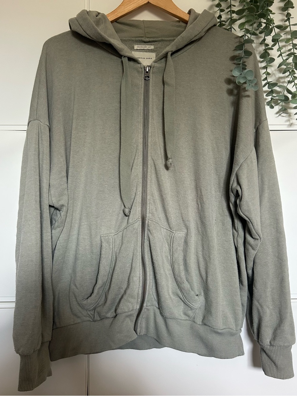 American Eagle Outfitters Olive Green Zip-Up Oversized Hoodie Sweater